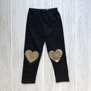 Million Polkadots Black Leggings With Gold Glitter Hearts